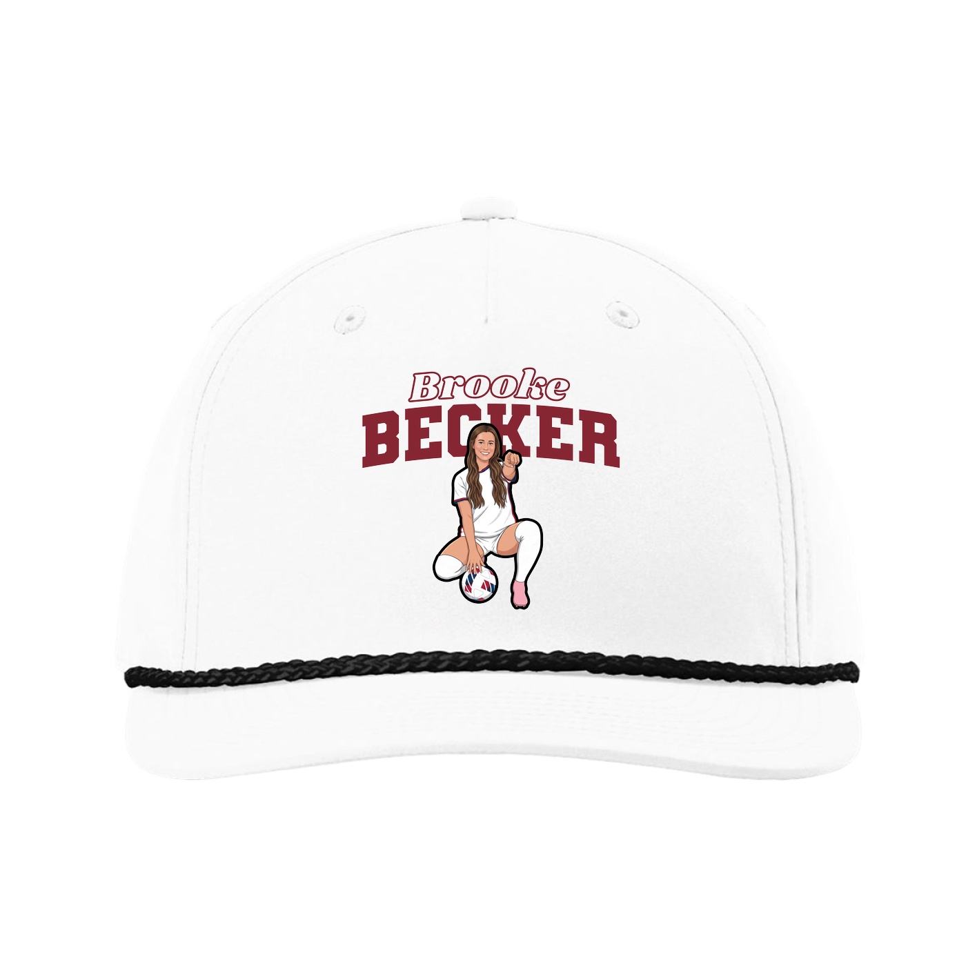 Five-Panel Classic Rope Cap — Name Arch in White