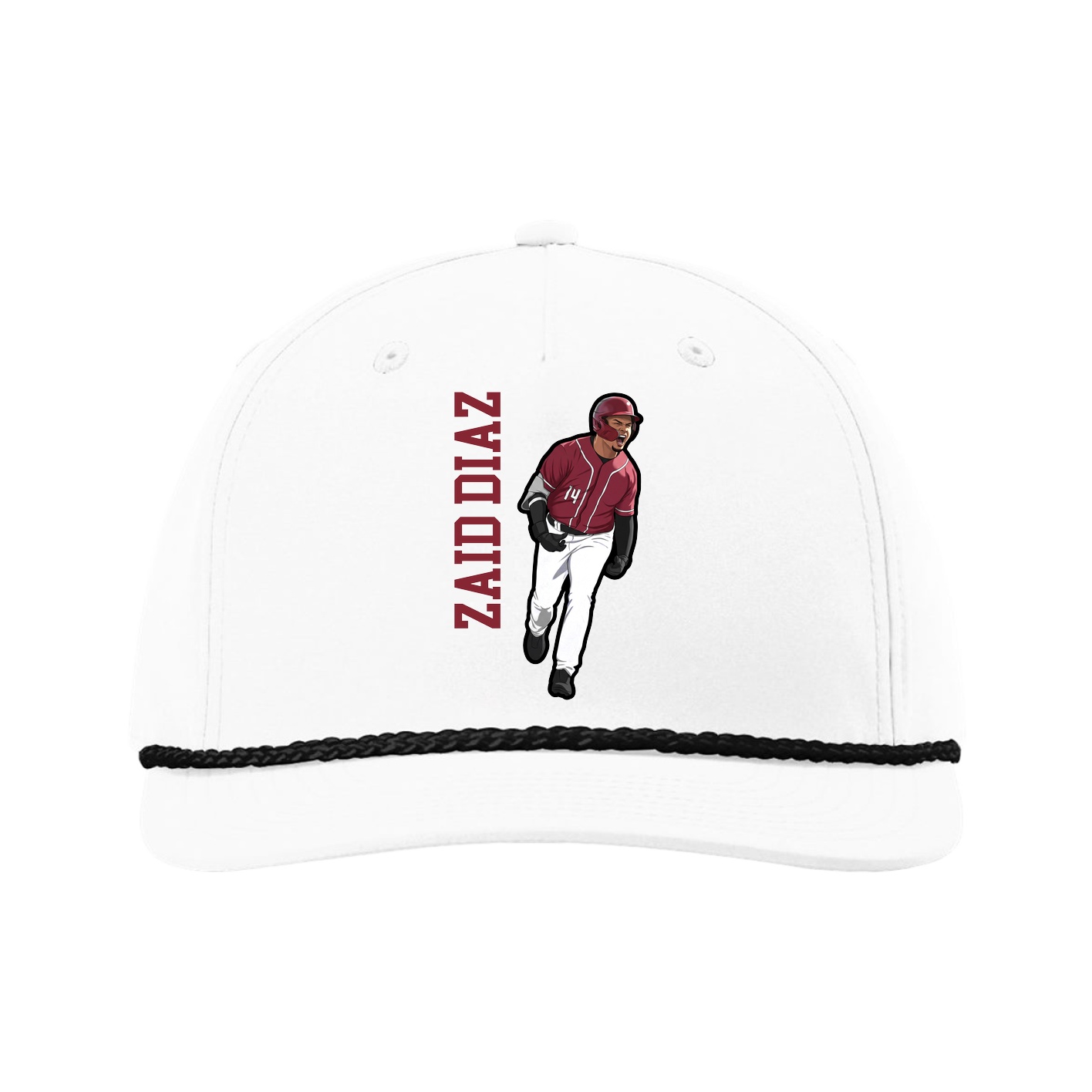 Five-Panel Classic Rope Cap — Name Vertical in White