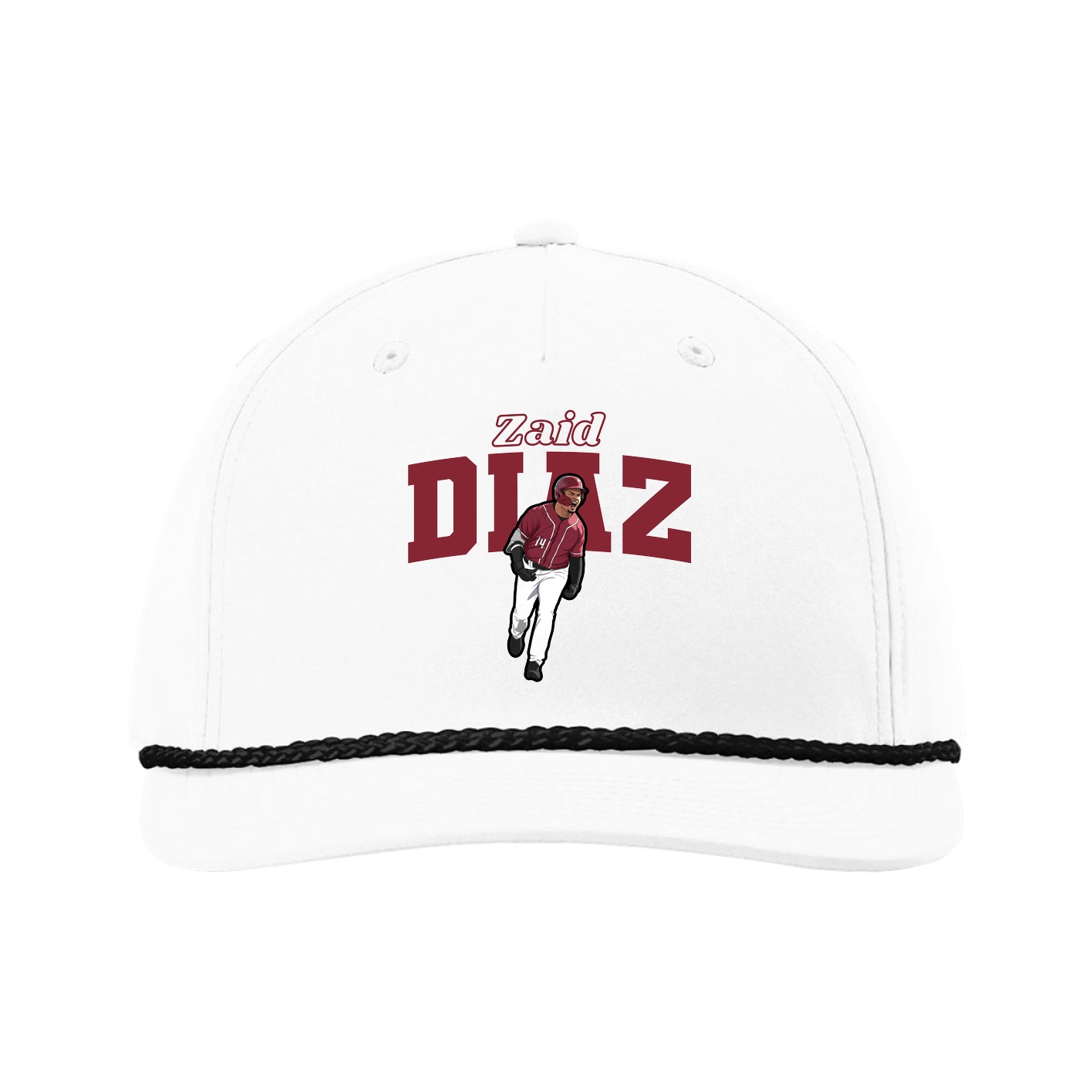 Five-Panel Classic Rope Cap — Name Arch in White