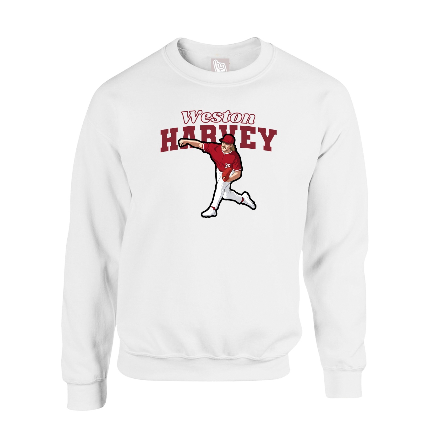 Fleece Crew — Name Arch in White