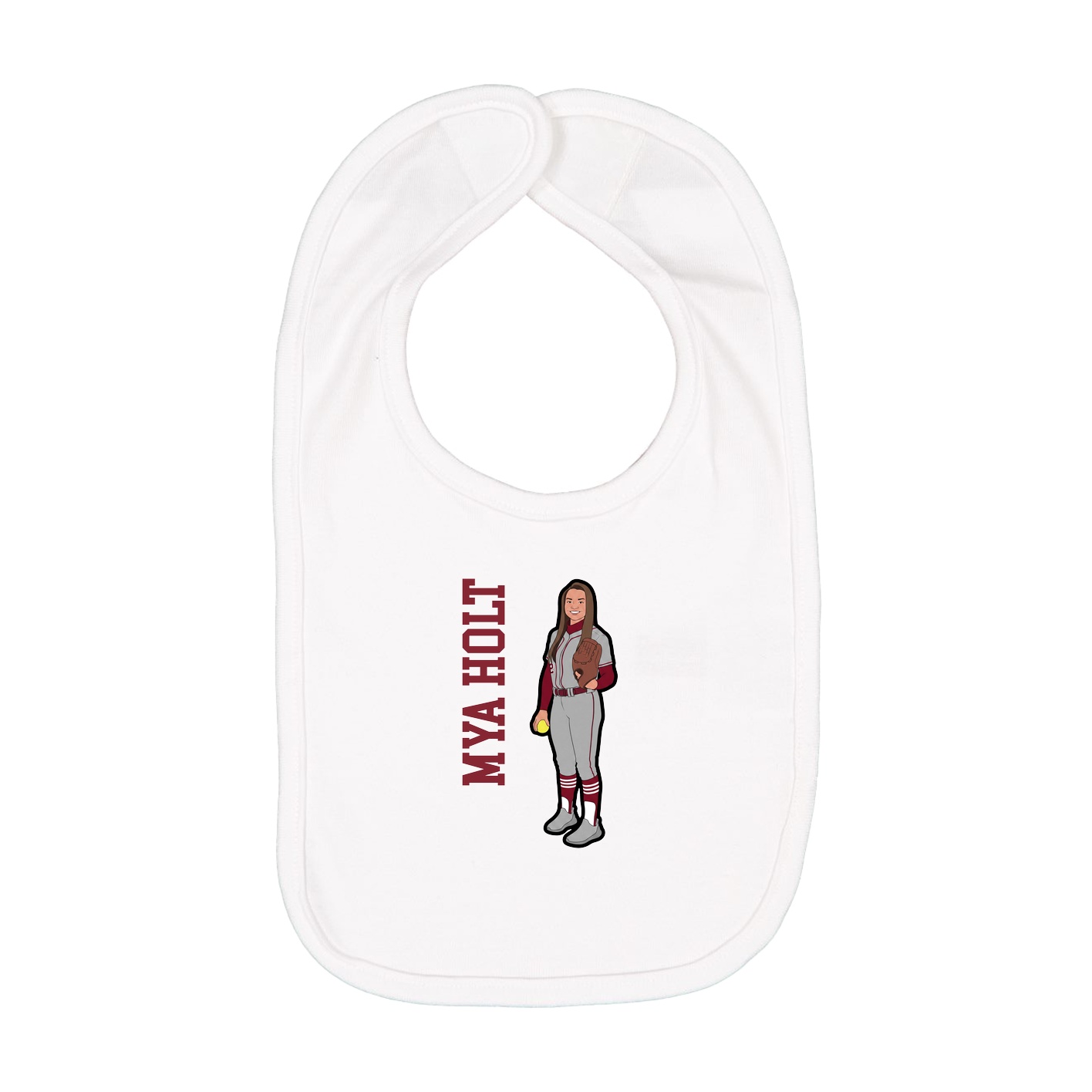 Infant Bib — Name Vertical in White