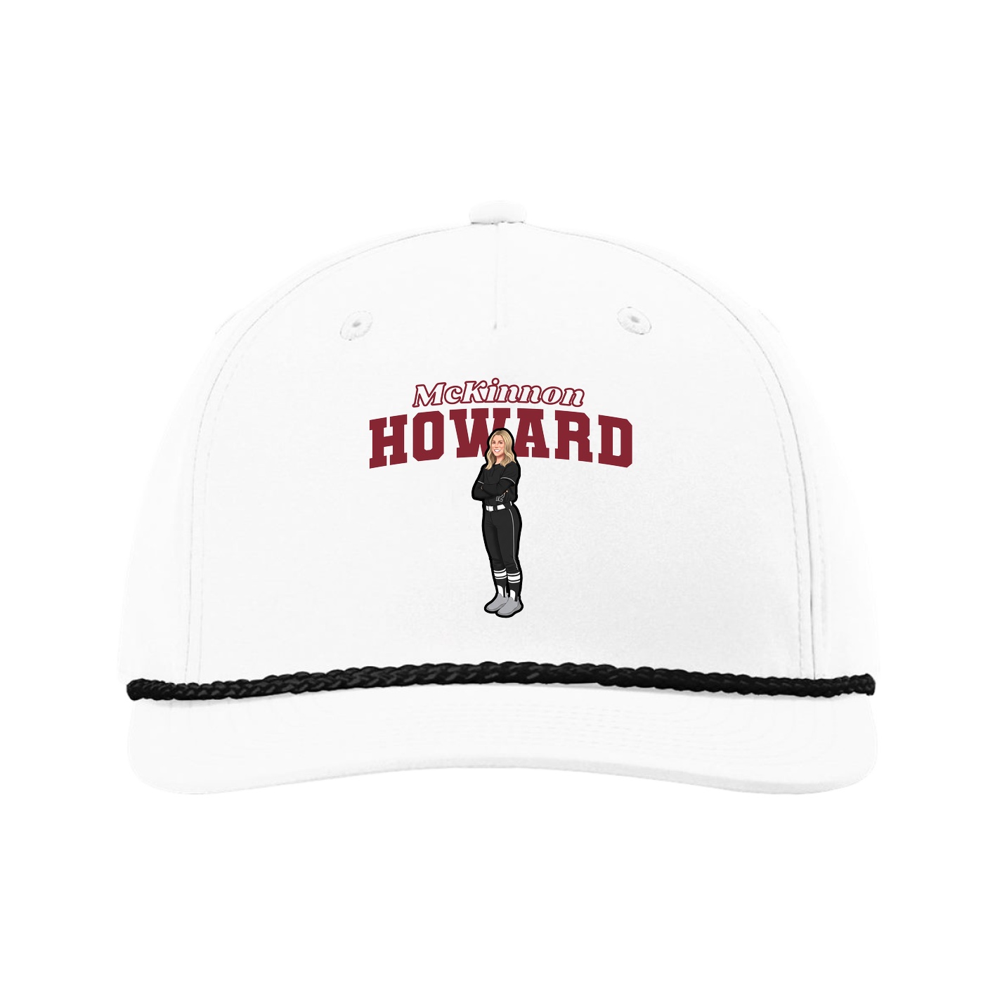 Five-Panel Classic Rope Cap — Name Arch in White