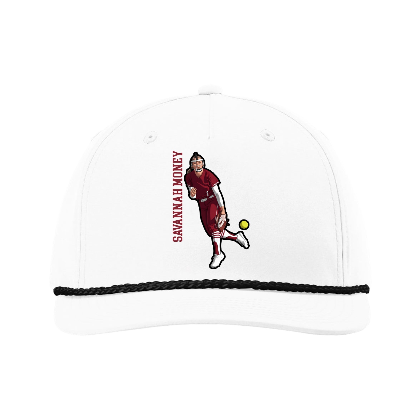 Five-Panel Classic Rope Cap — Name Vertical in White