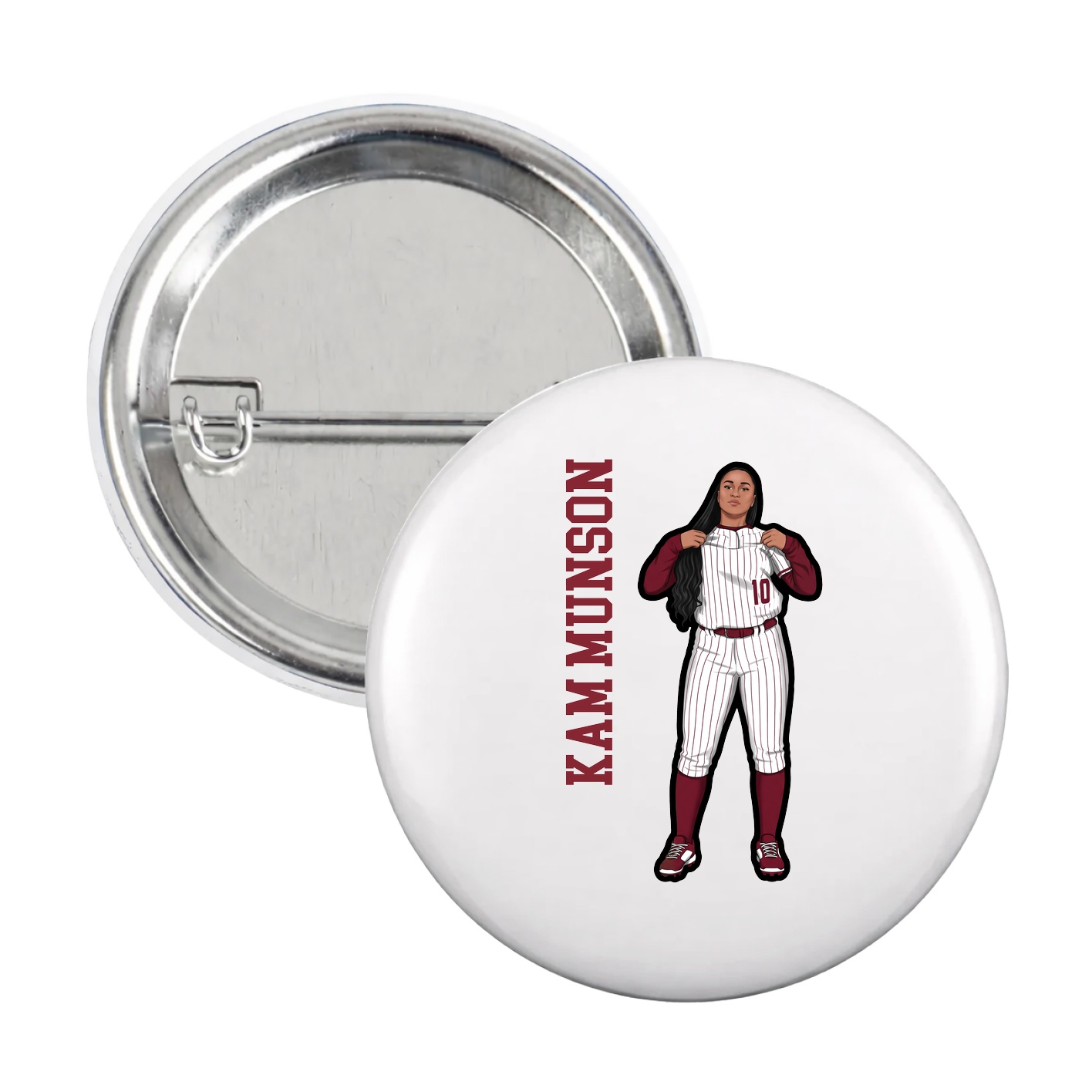 Game Day Button — Name Vertical in White