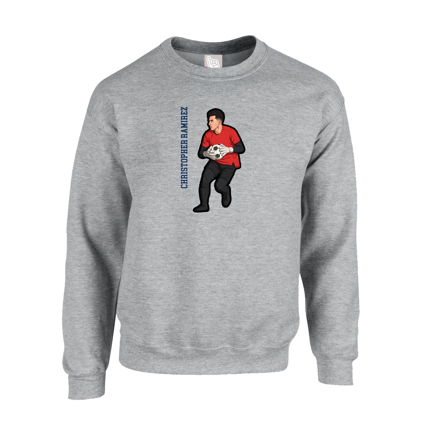 Fleece Crew — Name Vertical in Grey
