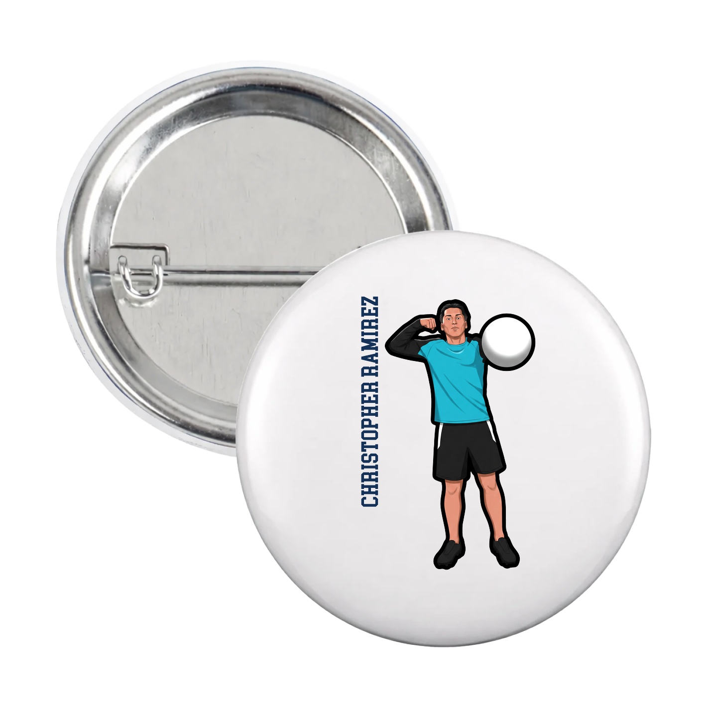 Game Day Button — Name Vertical in White
