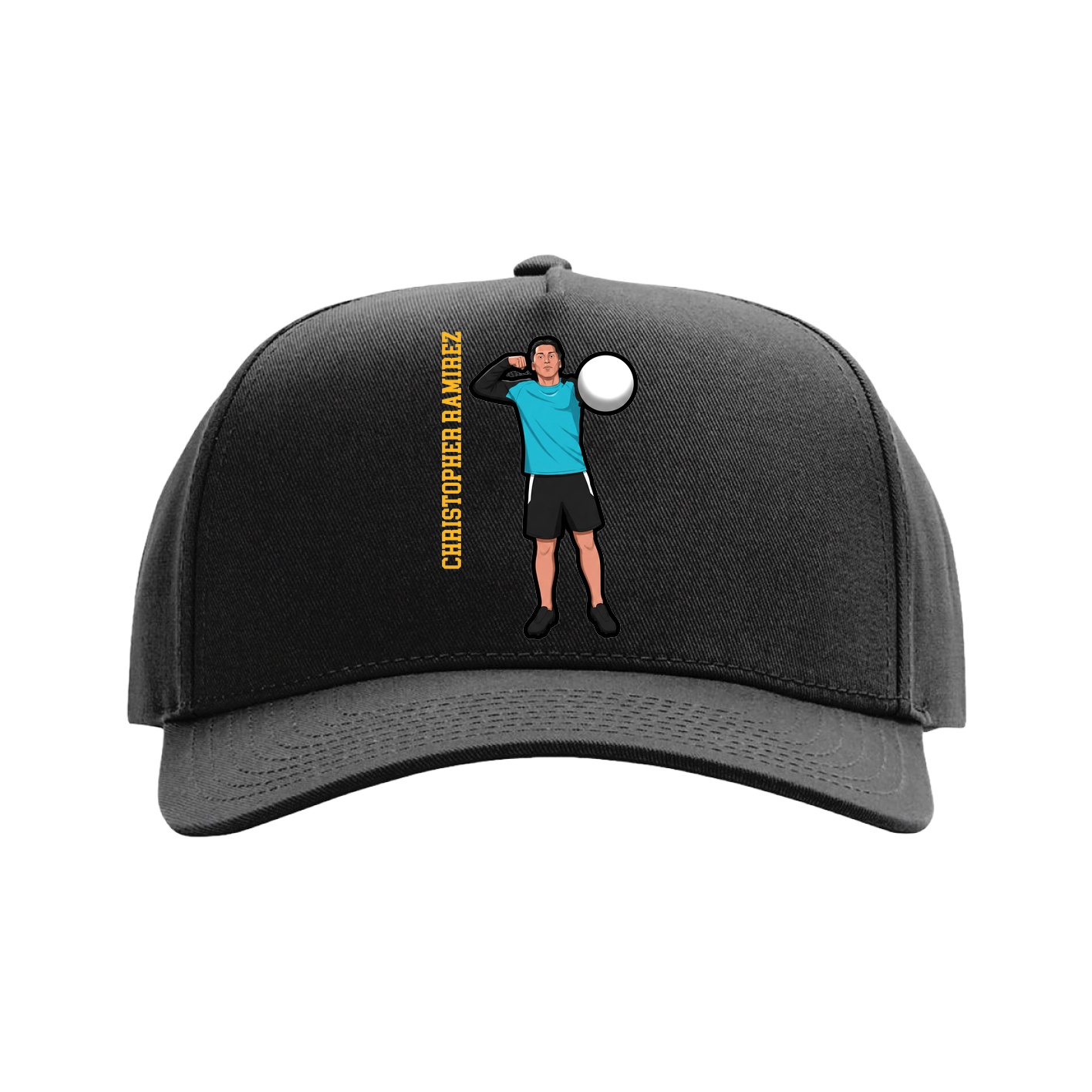 Full Fabric Five-Panel Champ Cap — Name Vertical in Black
