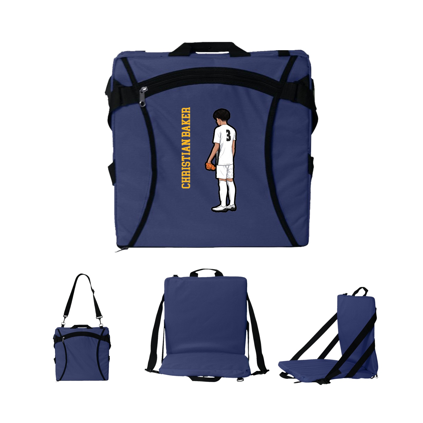 Folding Stadium Seat — Name Vertical in Navy