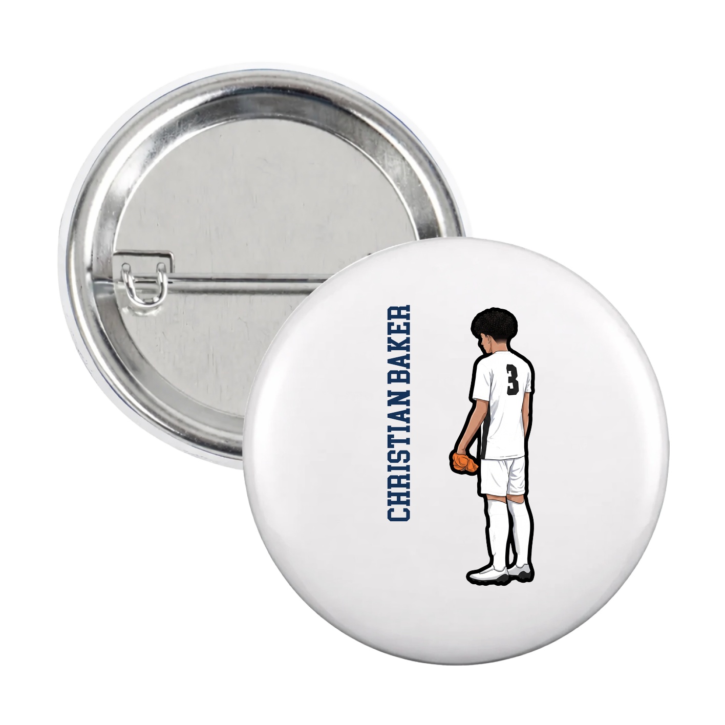Game Day Button — Name Vertical in White