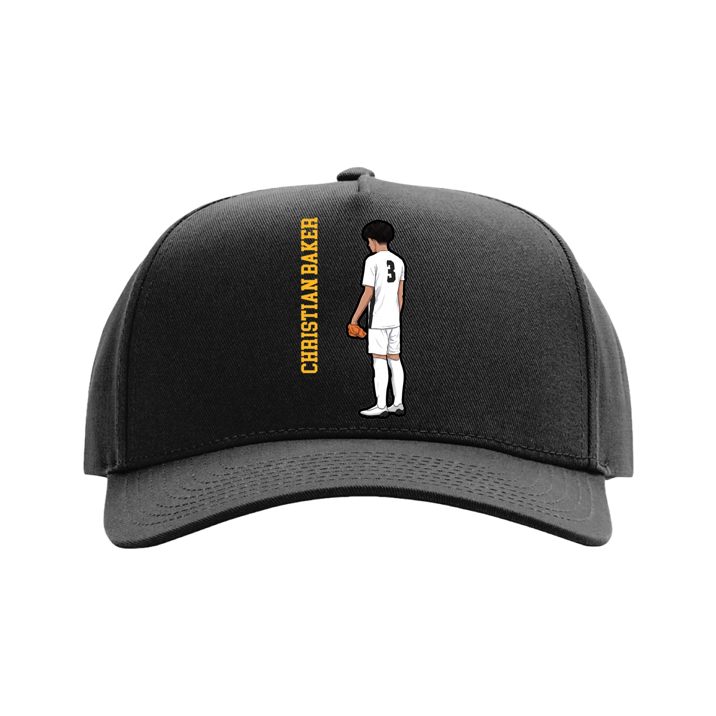 Full Fabric Five-Panel Champ Cap — Name Vertical in Black