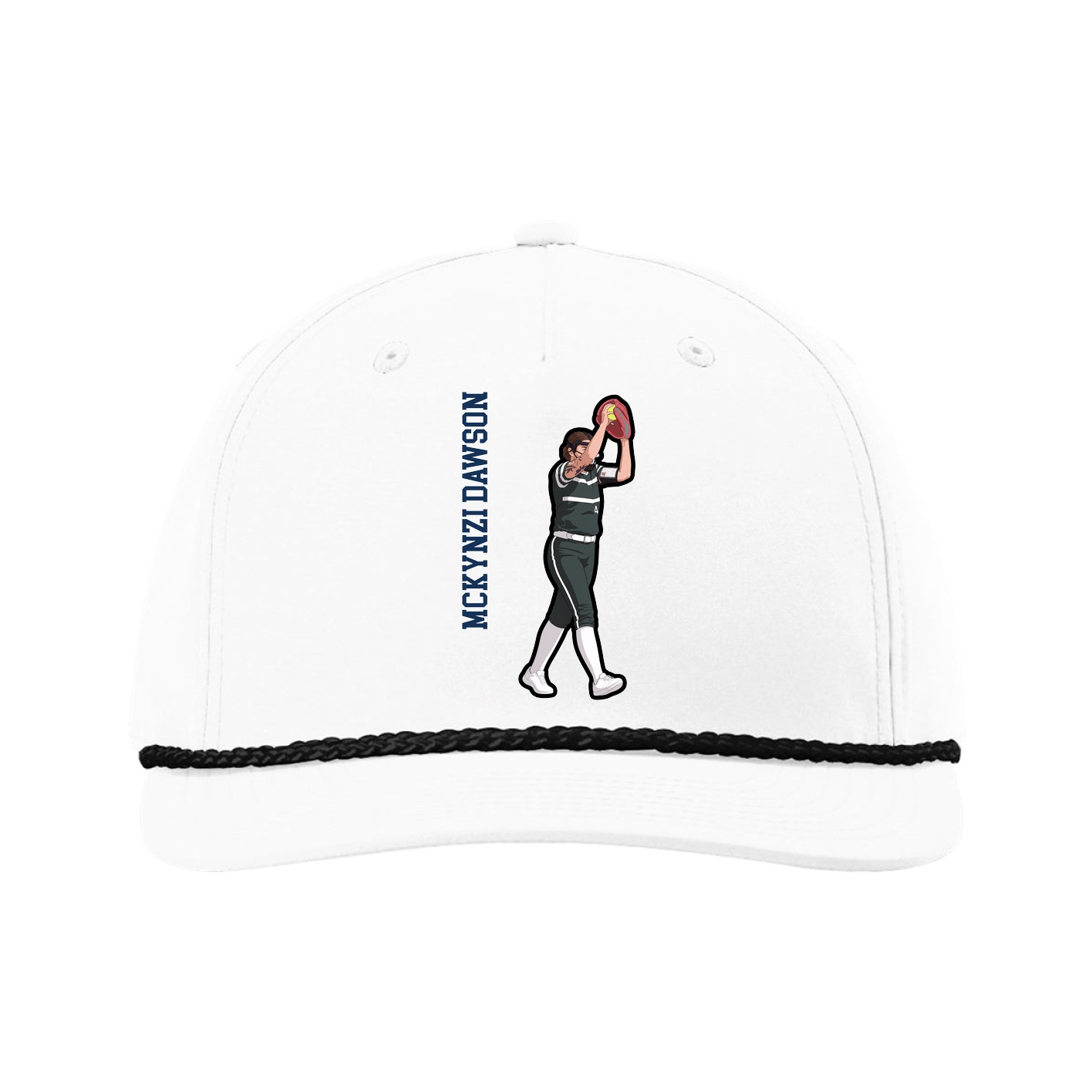 Five-Panel Classic Rope Cap — Name Vertical in White