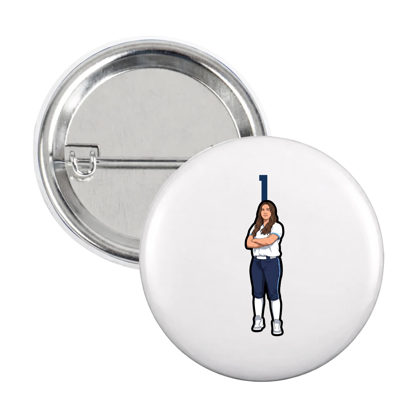 Game Day Button — Number Top in White