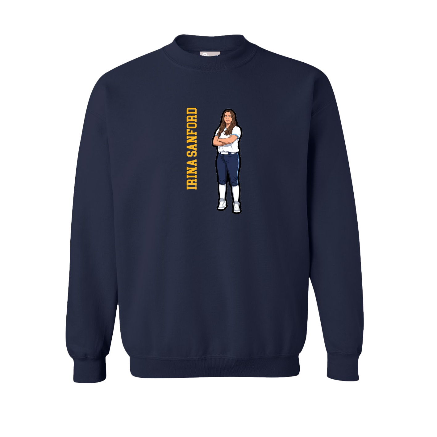 Fleece Crew — Name Vertical in Navy