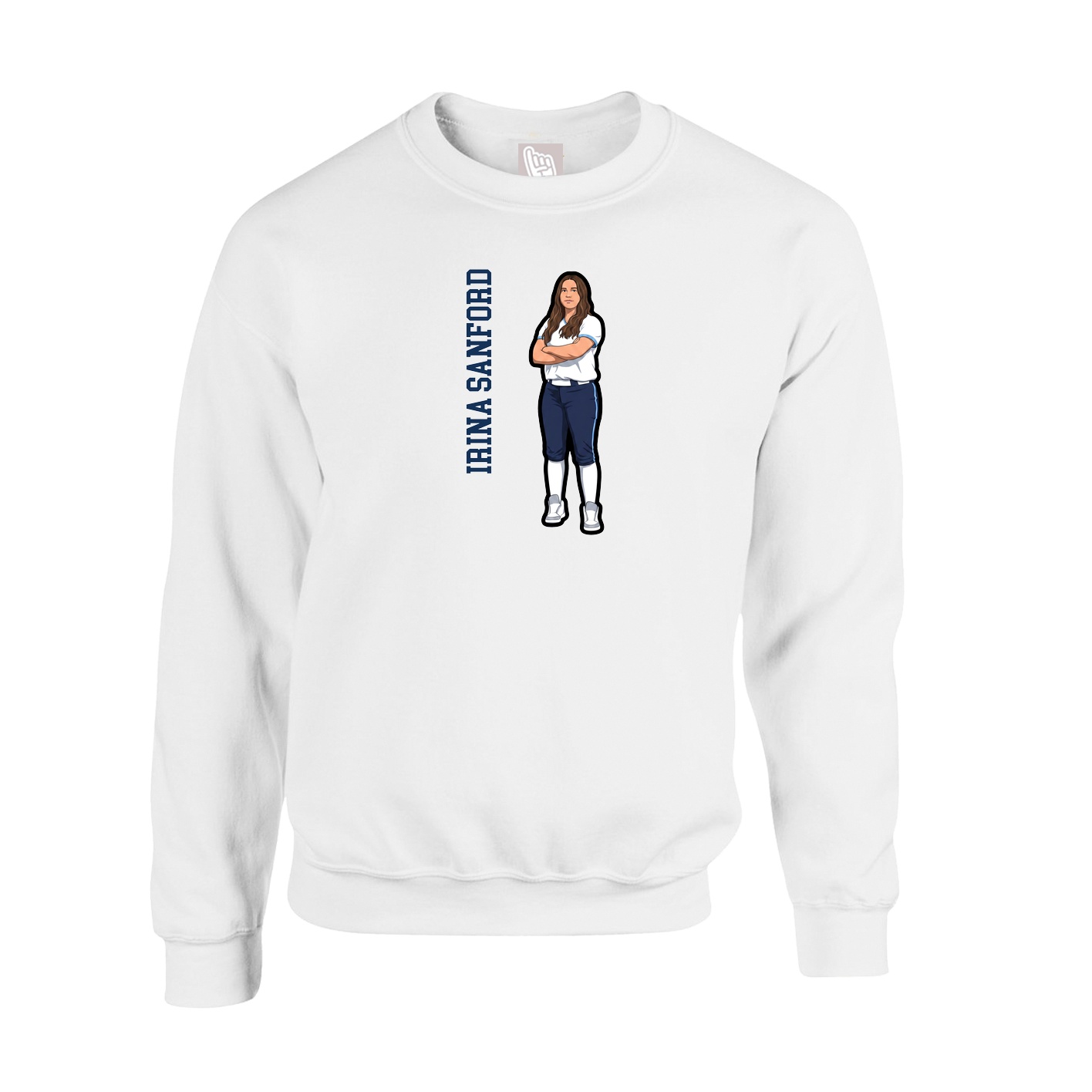 Fleece Crew — Name Vertical in White
