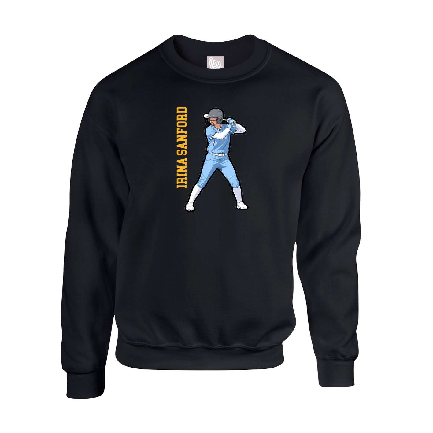Fleece Crew — Name Vertical in Black