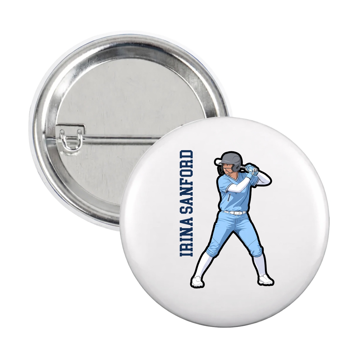 Game Day Button — Name Vertical in White