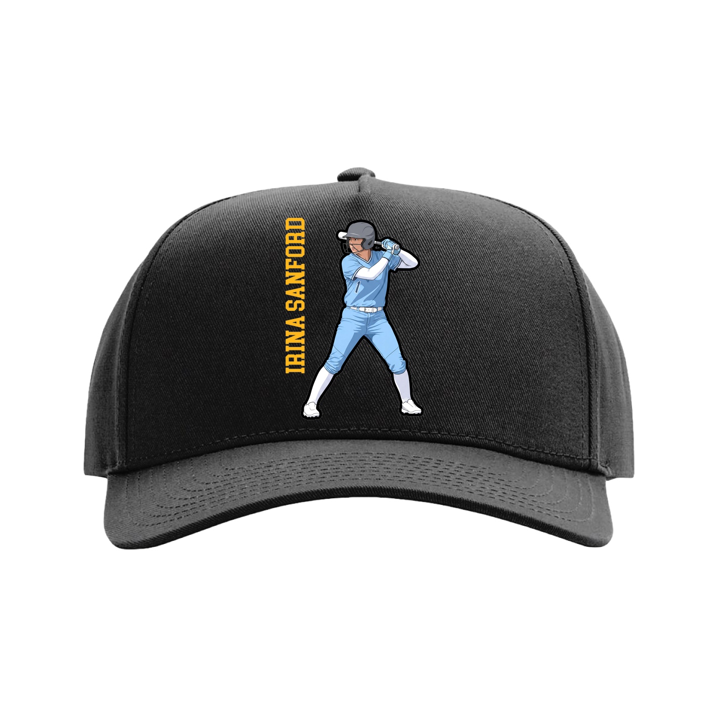 Full Fabric Five-Panel Champ Cap — Name Vertical in Black