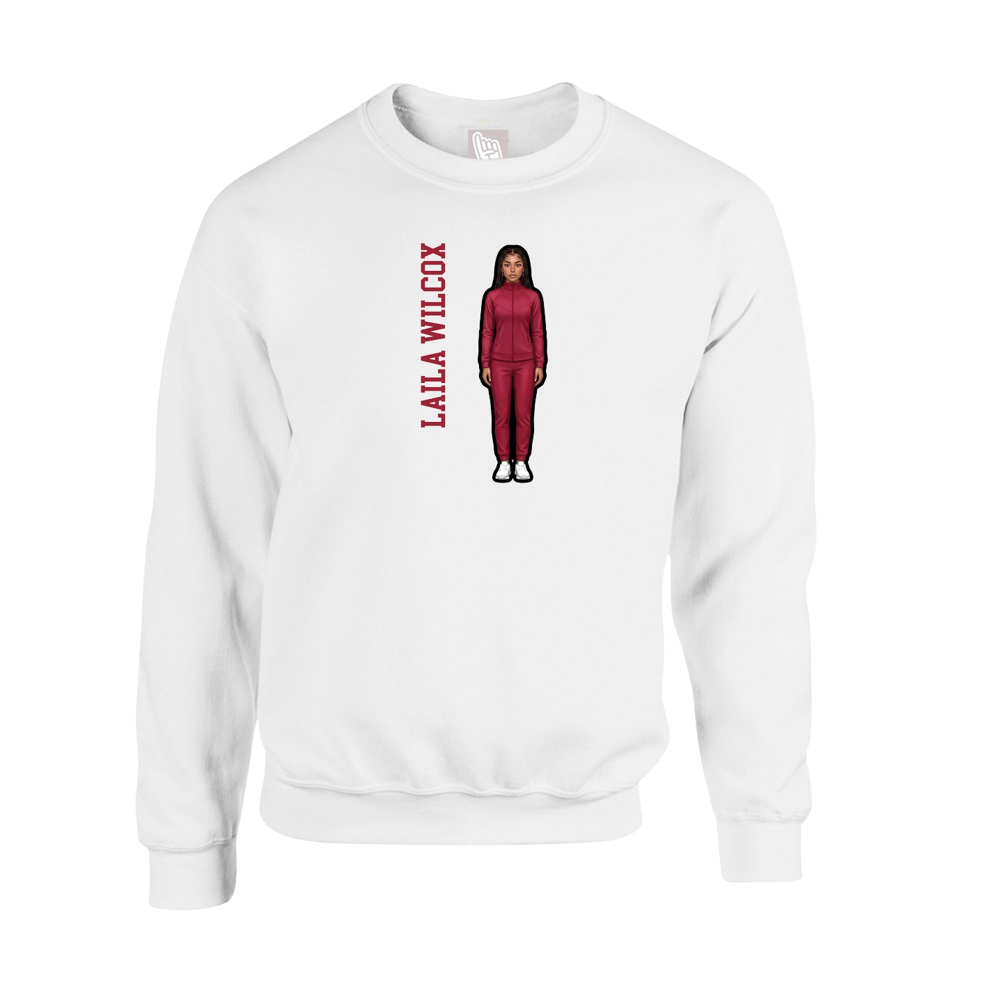 Fleece Crew — Name Vertical in White