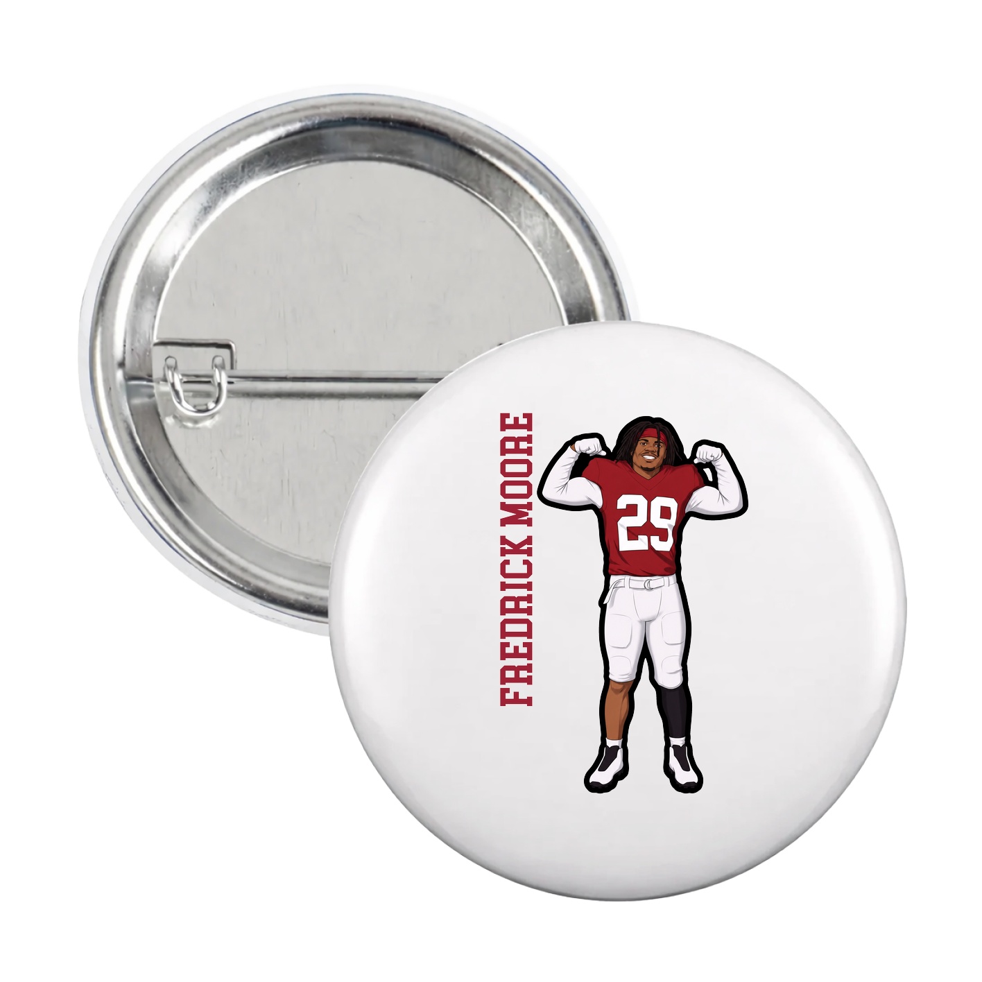 Game Day Button — Name Vertical in White