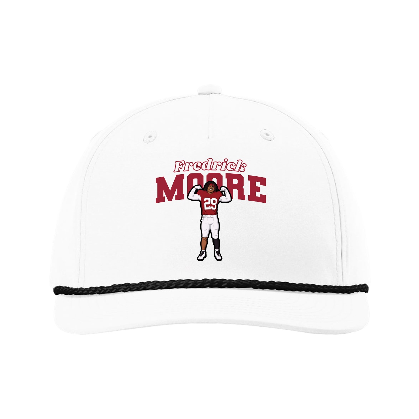 Five-Panel Classic Rope Cap — Name Arch in White