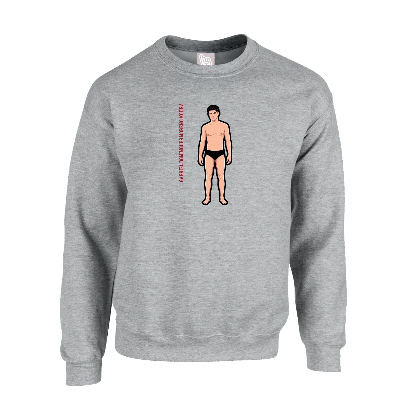 Fleece Crew — Name Vertical in Grey