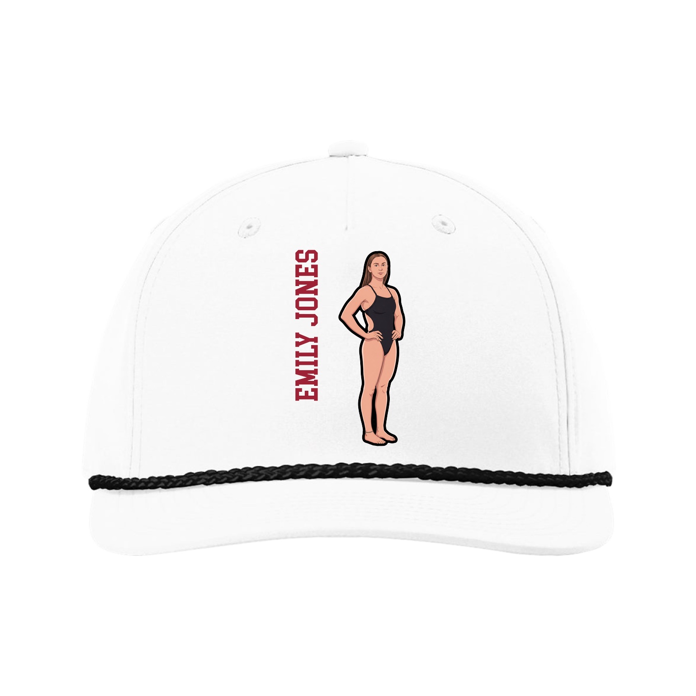 Five-Panel Classic Rope Cap — Name Vertical in White