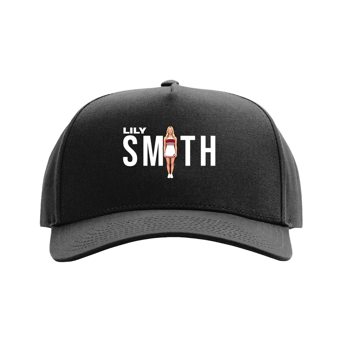 Full Fabric Five-Panel Champ Cap — Player Name in Black