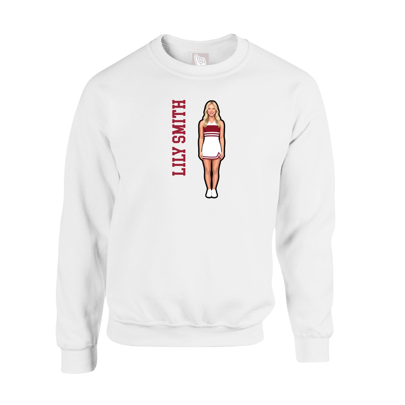 Fleece Crew — Name Vertical in White