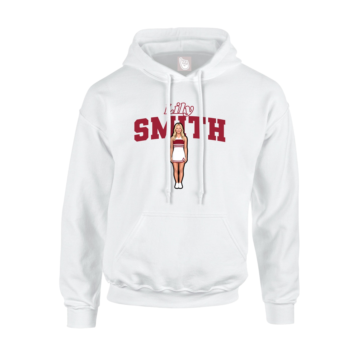 Youth Hoodie — Name Arch in White