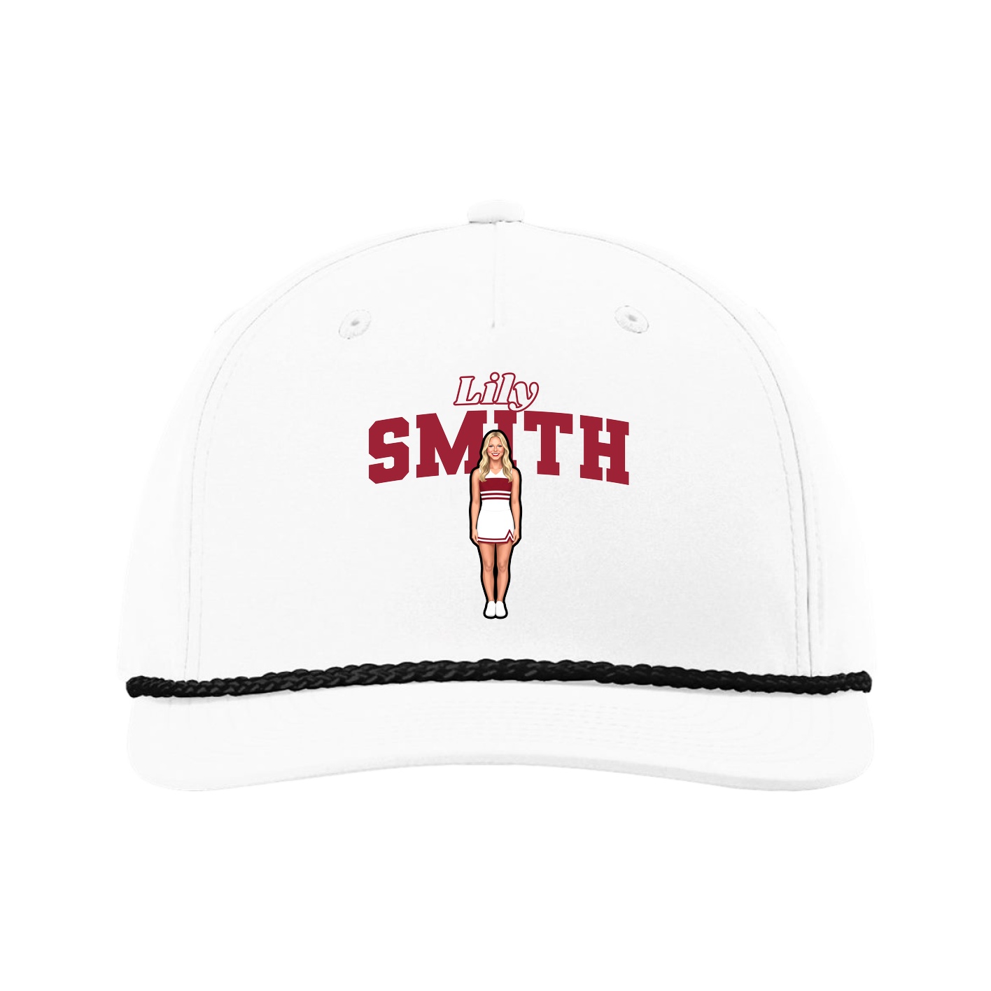 Five-Panel Classic Rope Cap — Name Arch in White