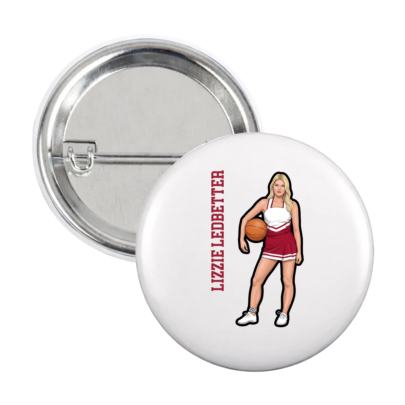 Game Day Button — Name Vertical in White