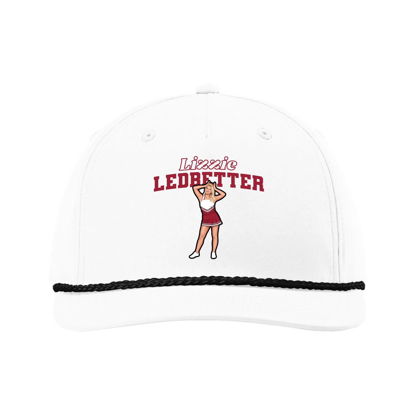 Five-Panel Classic Rope Cap — Name Arch in White