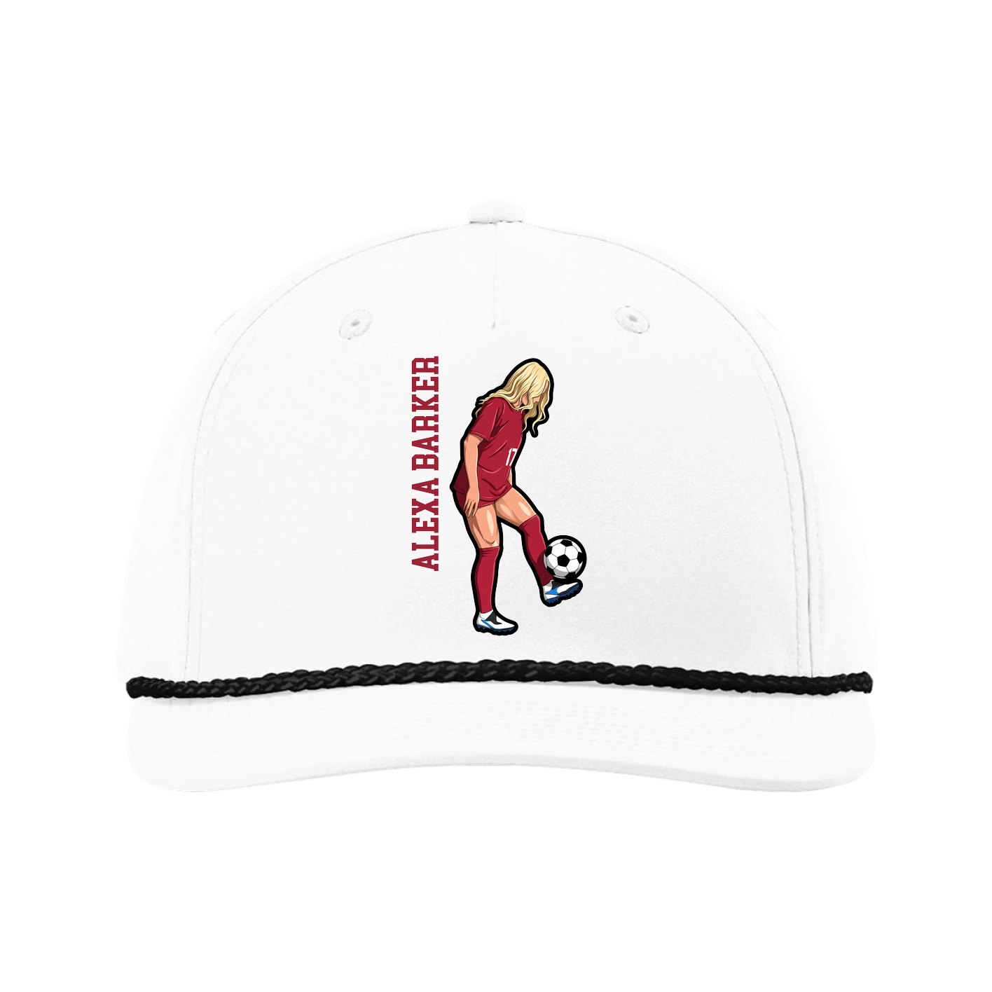 Five-Panel Classic Rope Cap — Name Vertical in White