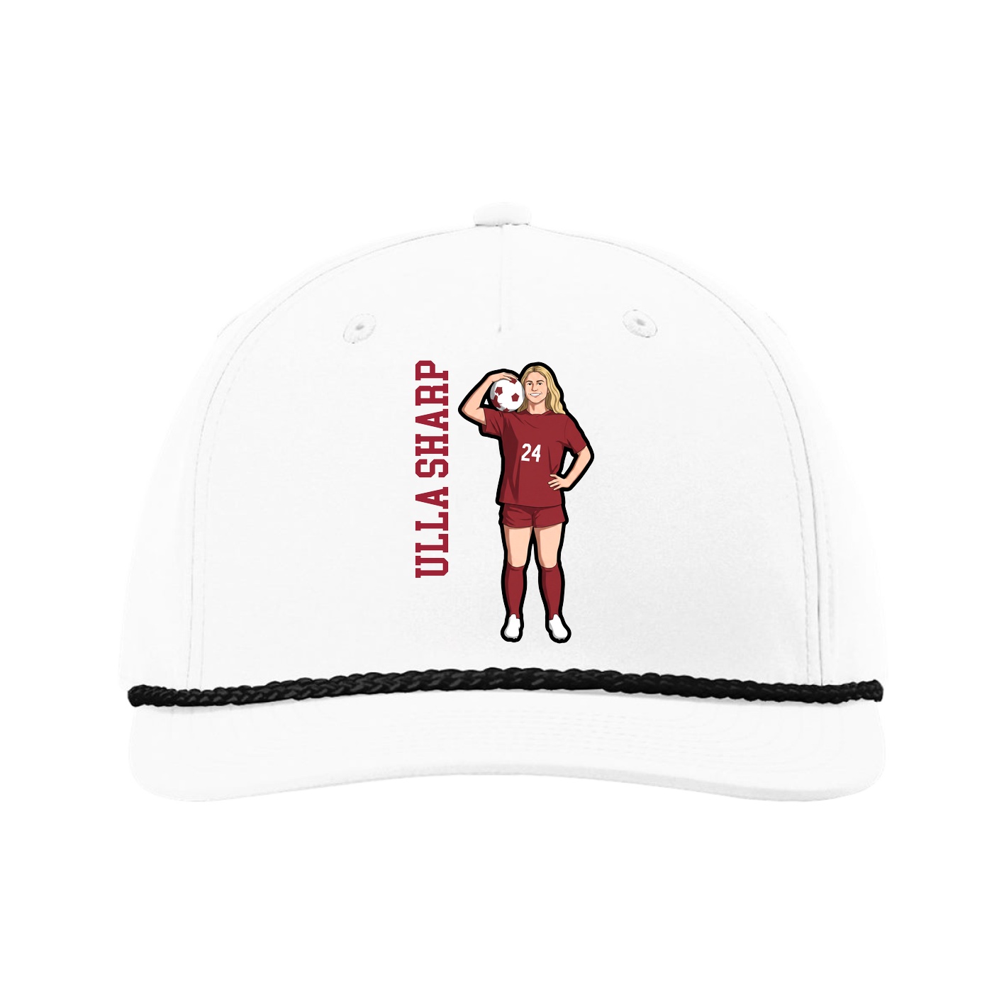Five-Panel Classic Rope Cap — Name Vertical in White