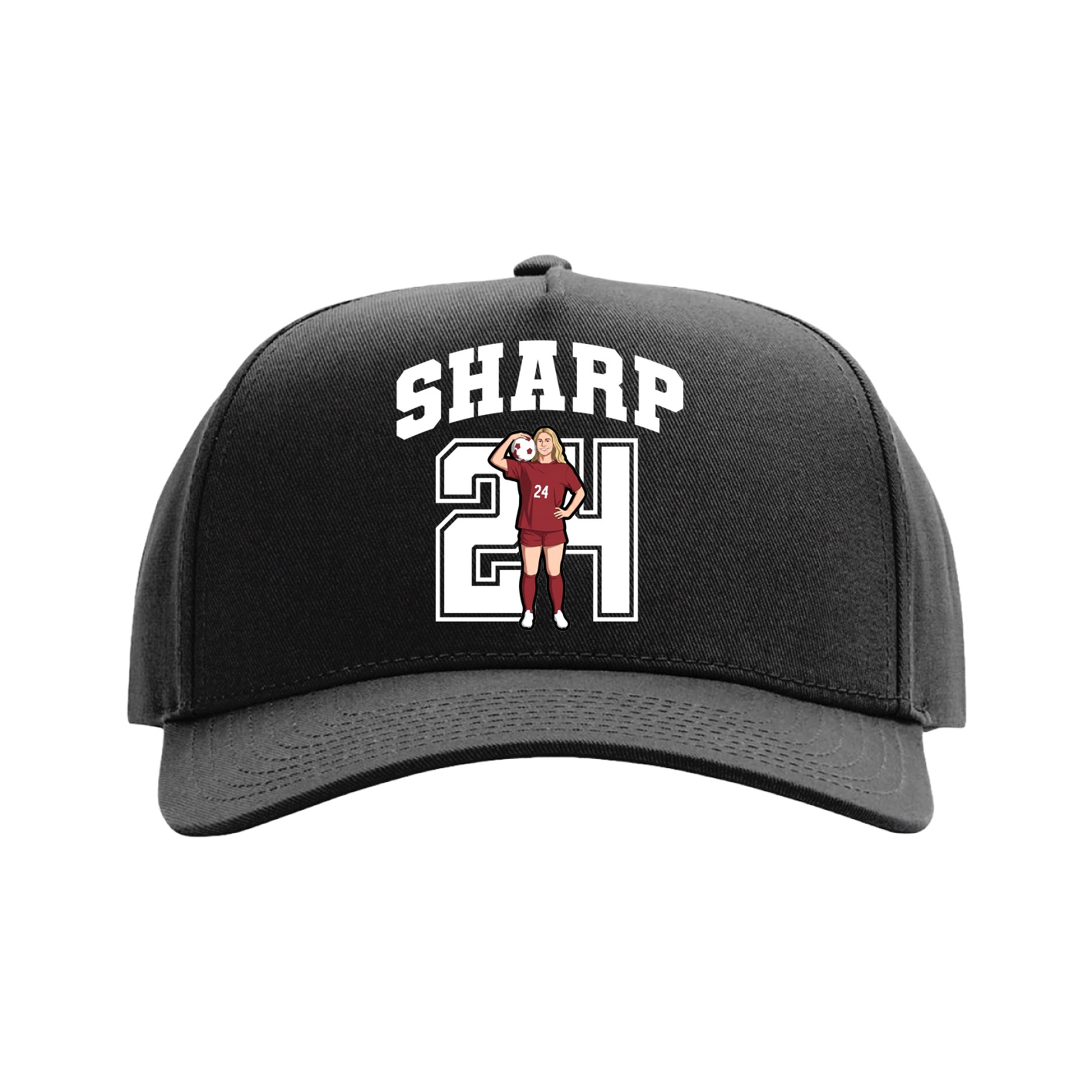 Full Fabric Five-Panel Champ Cap — Number in Black