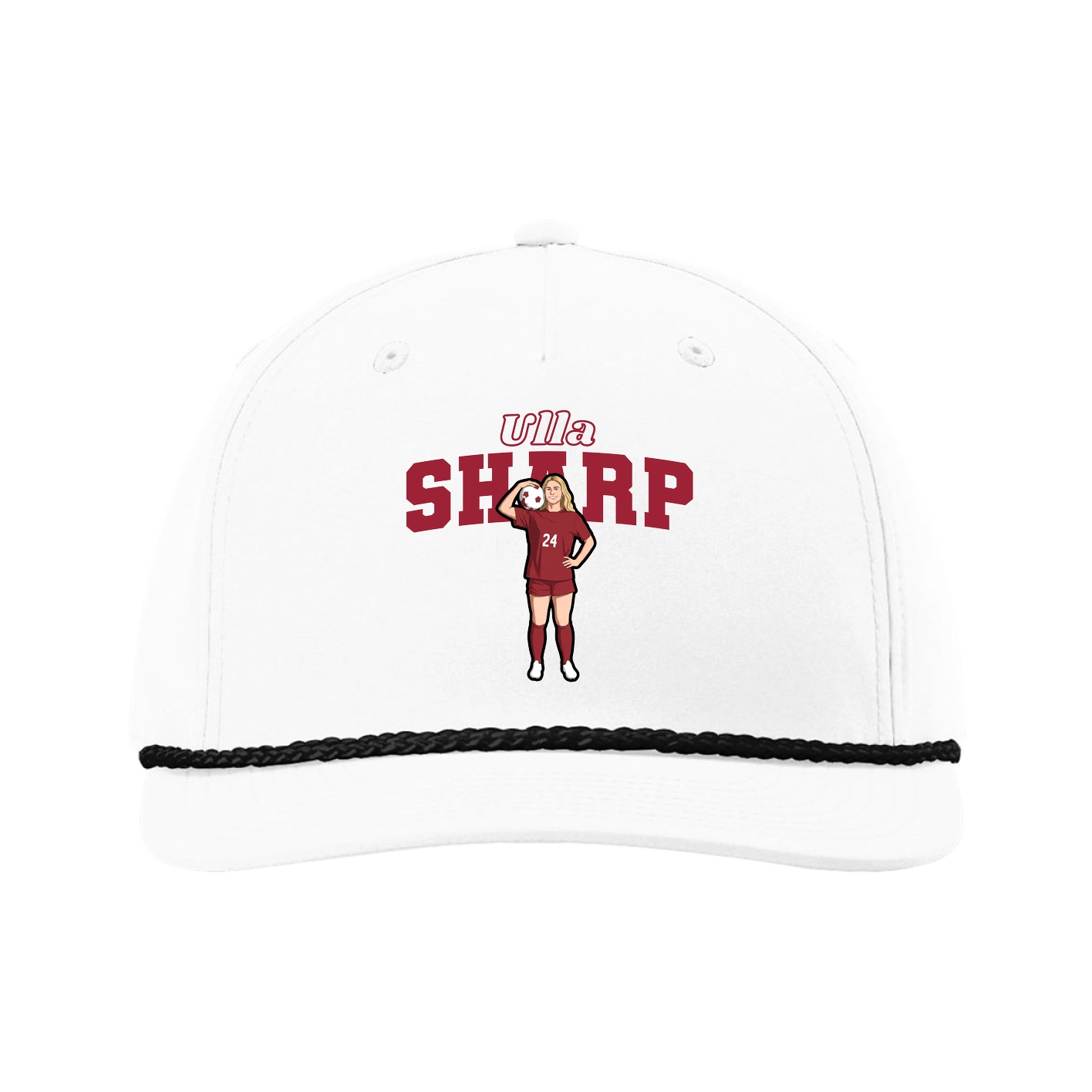 Five-Panel Classic Rope Cap — Name Arch in White