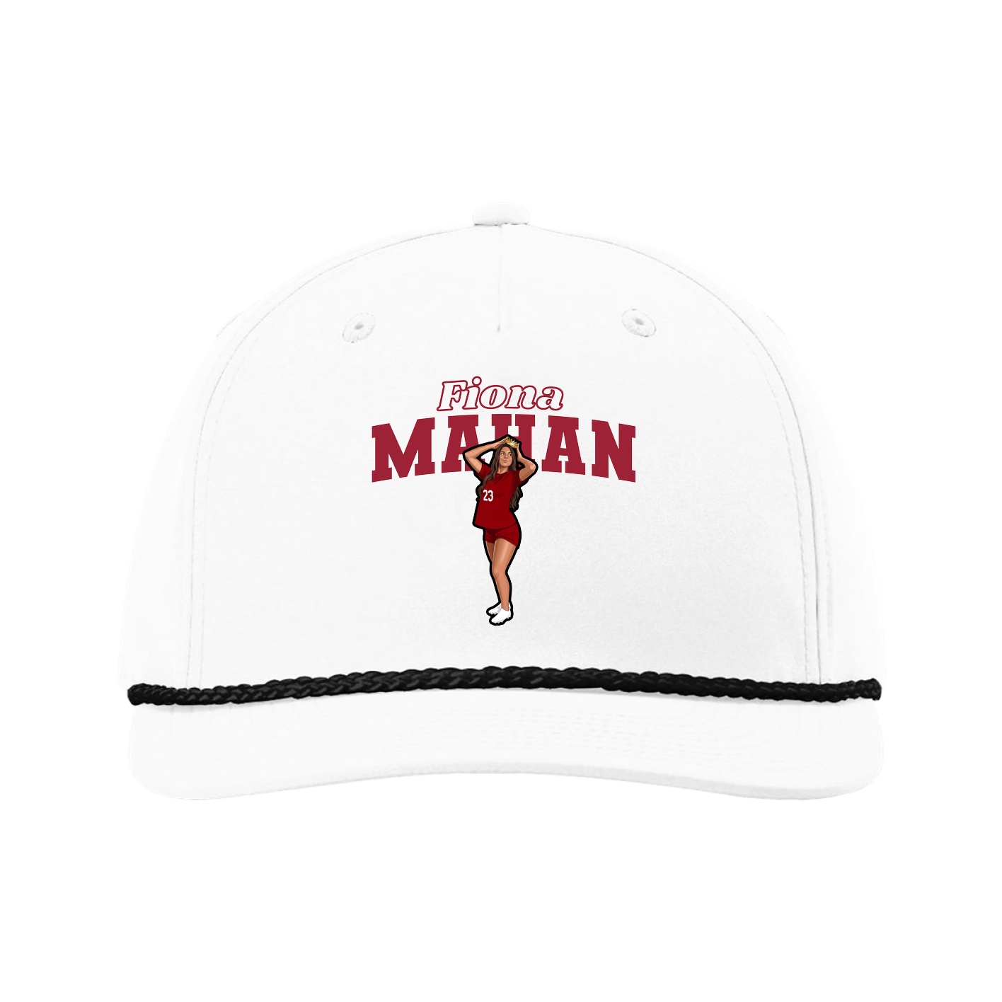Five-Panel Classic Rope Cap — Name Arch in White