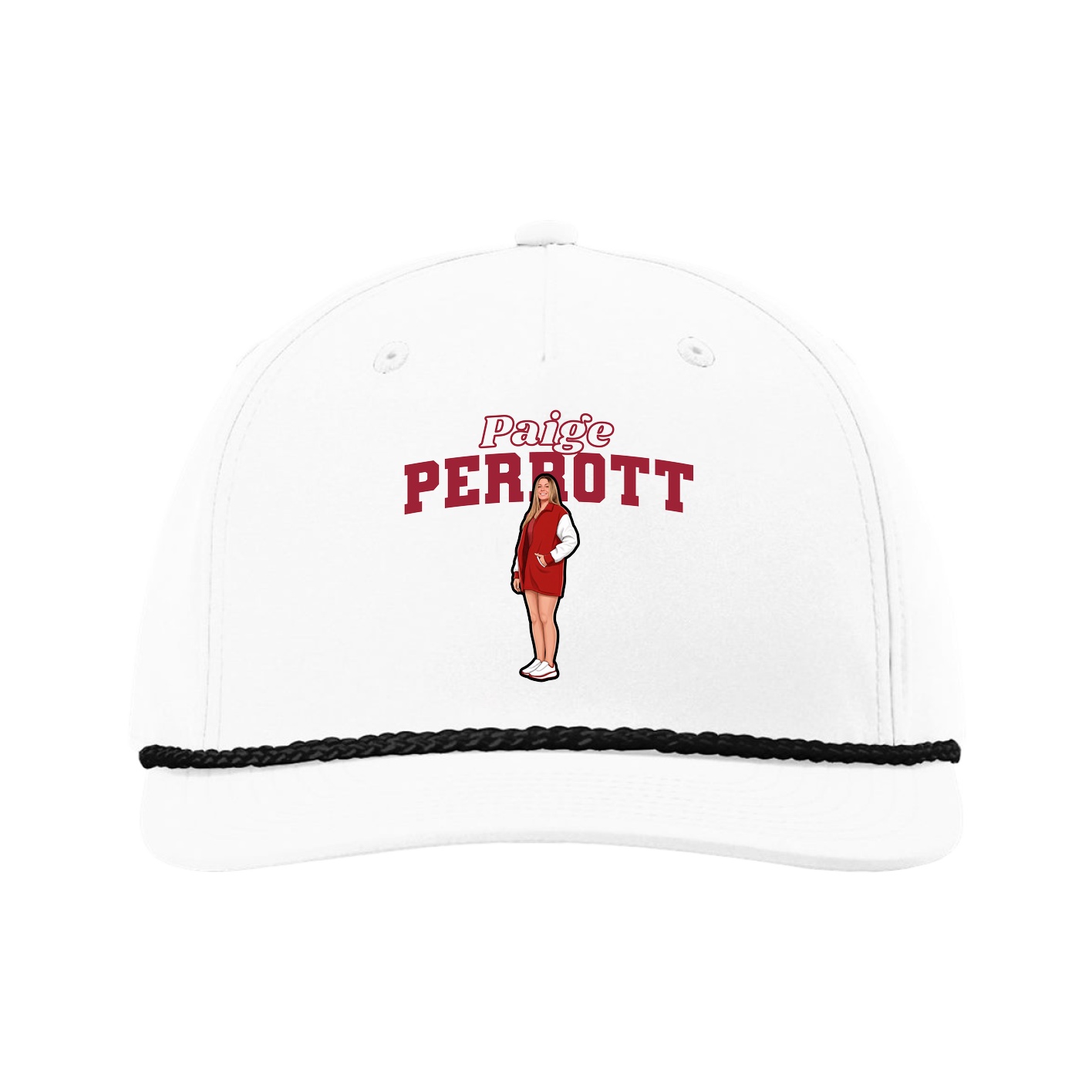 Five-Panel Classic Rope Cap — Name Arch in White