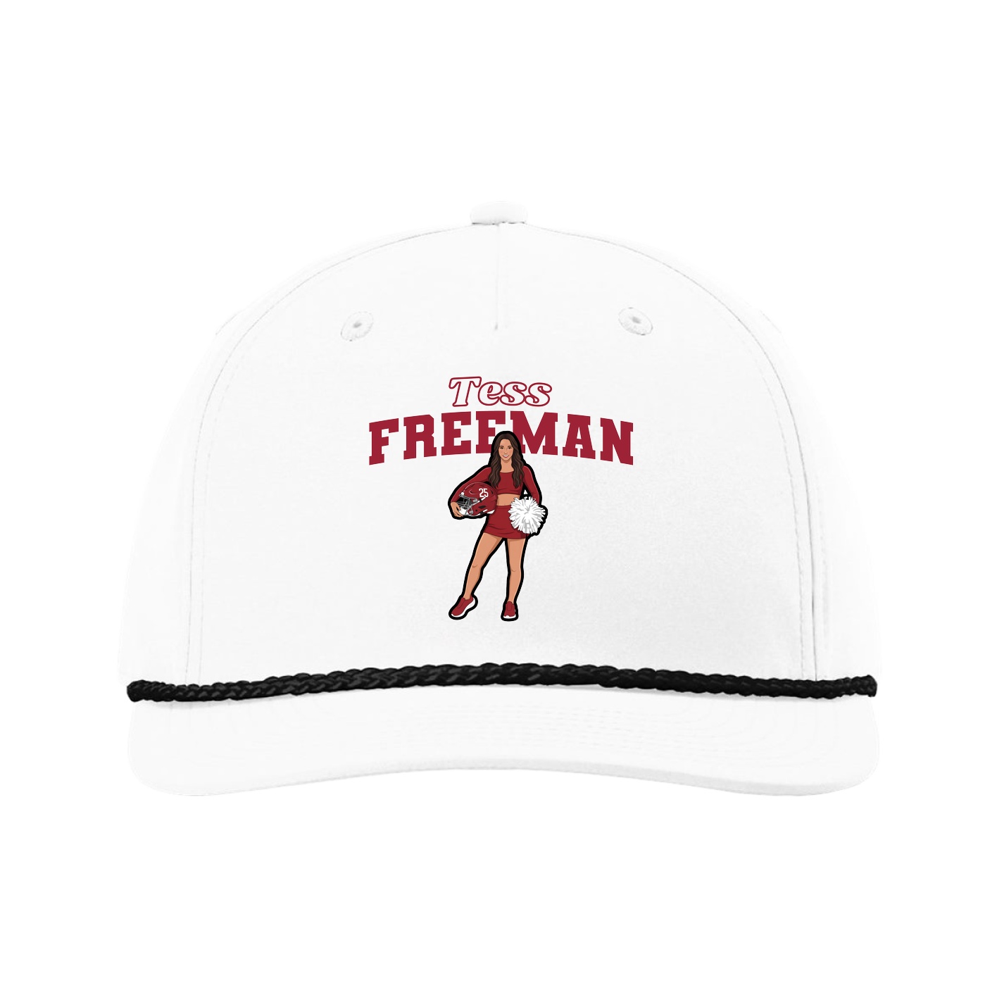 Five-Panel Classic Rope Cap — Name Arch in White