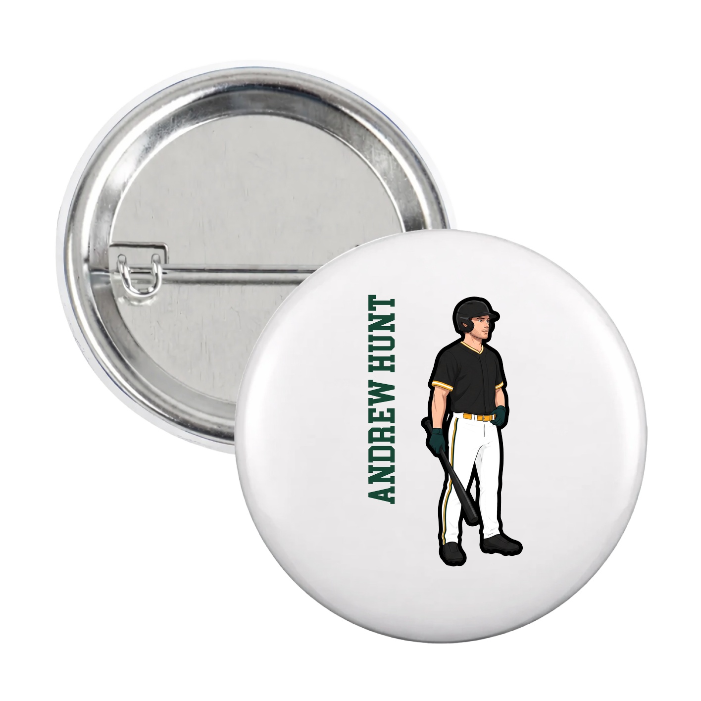 Game Day Button — Name Vertical in White