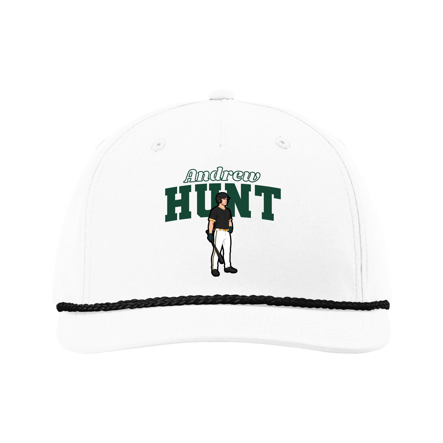 Five-Panel Classic Rope Cap — Name Arch in White