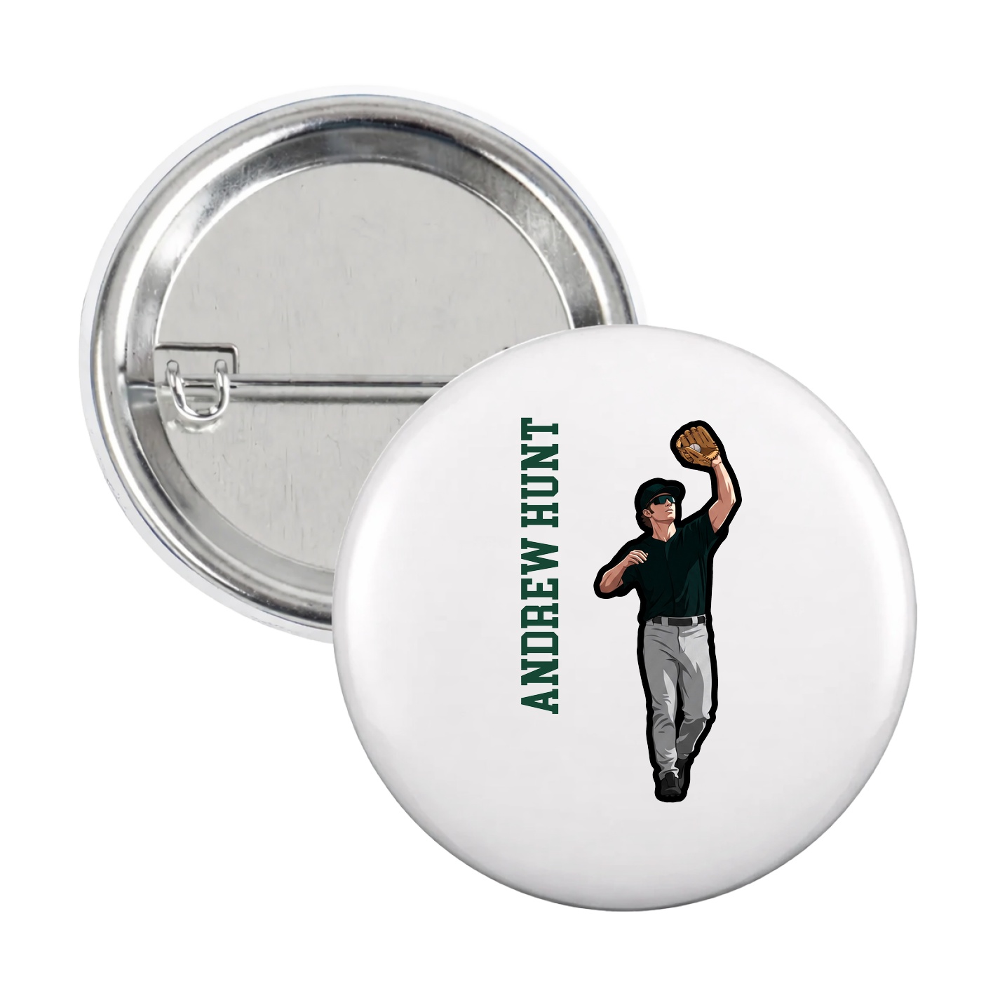 Game Day Button — Name Vertical in White