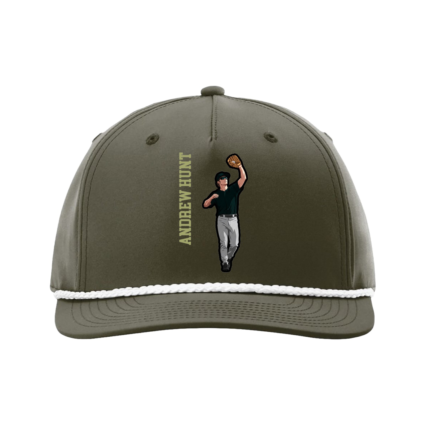Five-Panel Classic Rope Cap — Name Vertical in Green