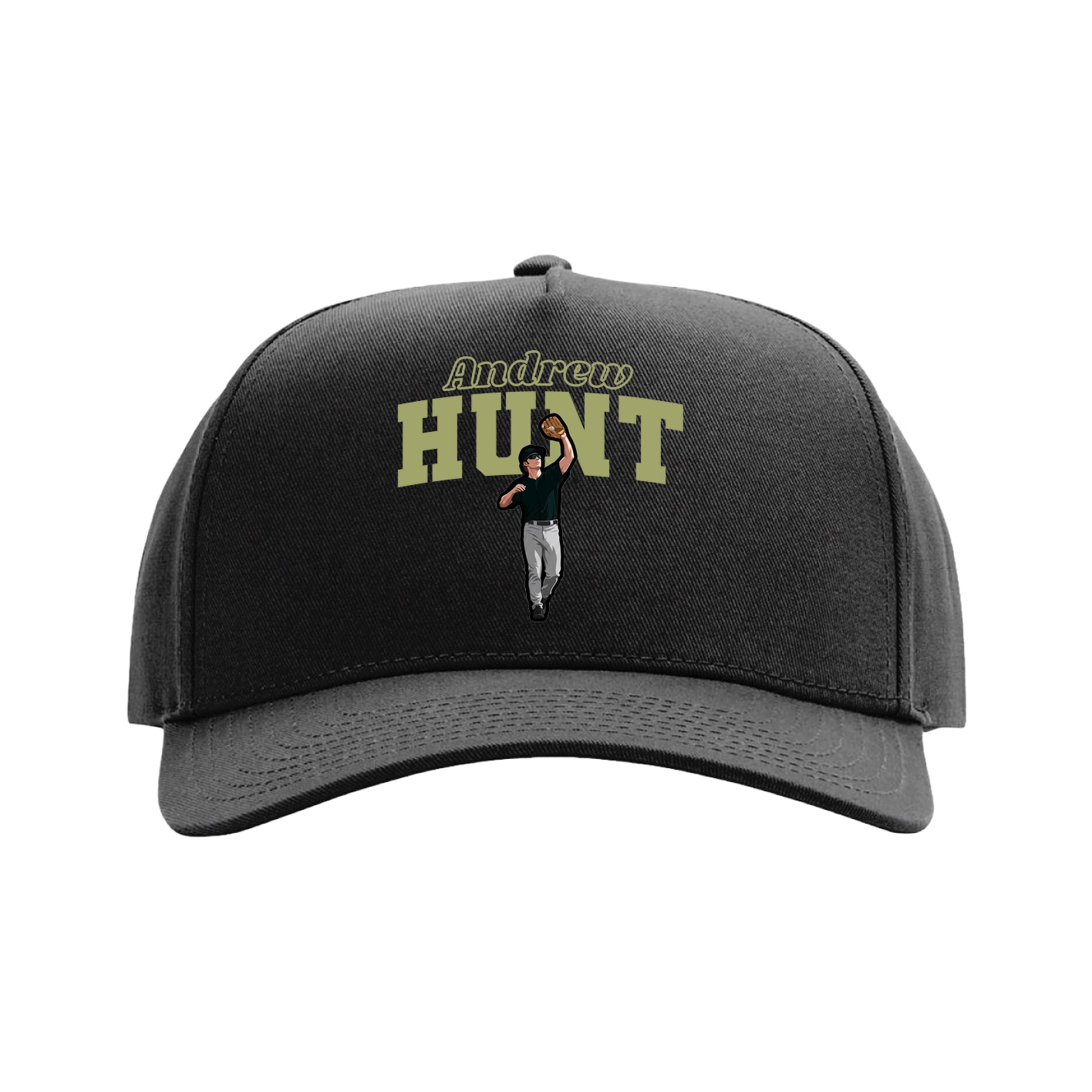 Full Fabric Five-Panel Champ Cap — Name Arch in Black