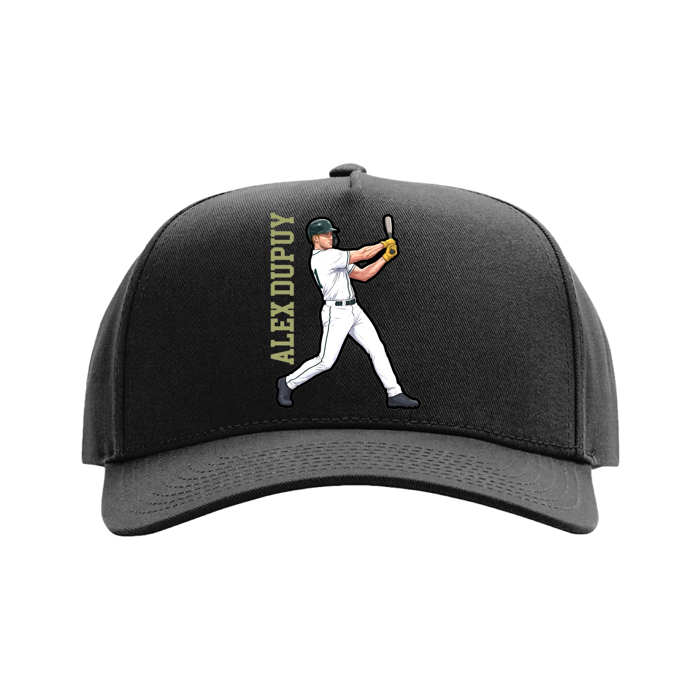 Full Fabric Five-Panel Champ Cap — Name Vertical in Black