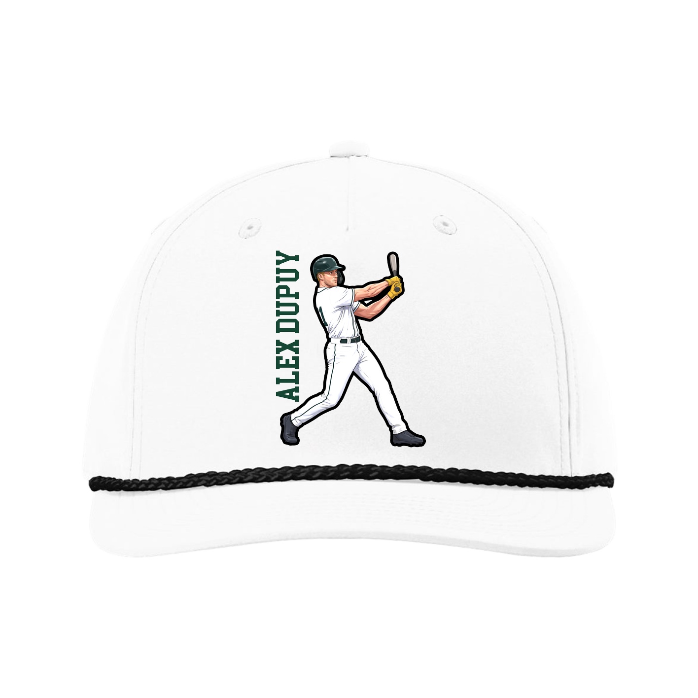 Five-Panel Classic Rope Cap — Name Vertical in White