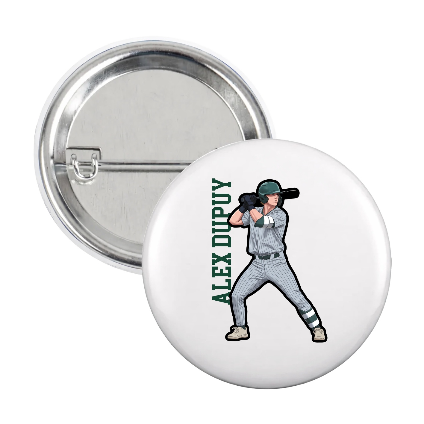 Game Day Button — Name Vertical in White