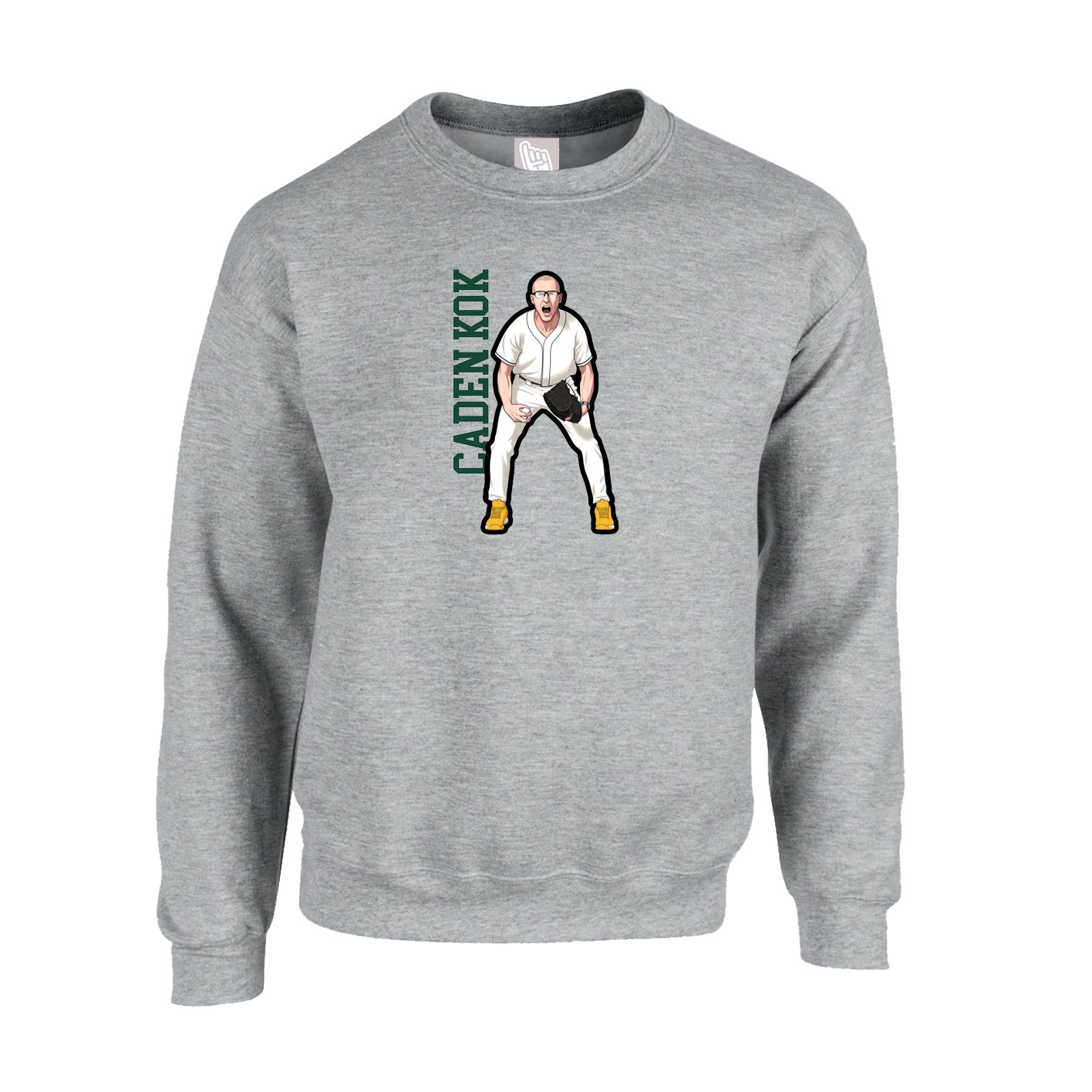 Fleece Crew — Name Vertical in Grey
