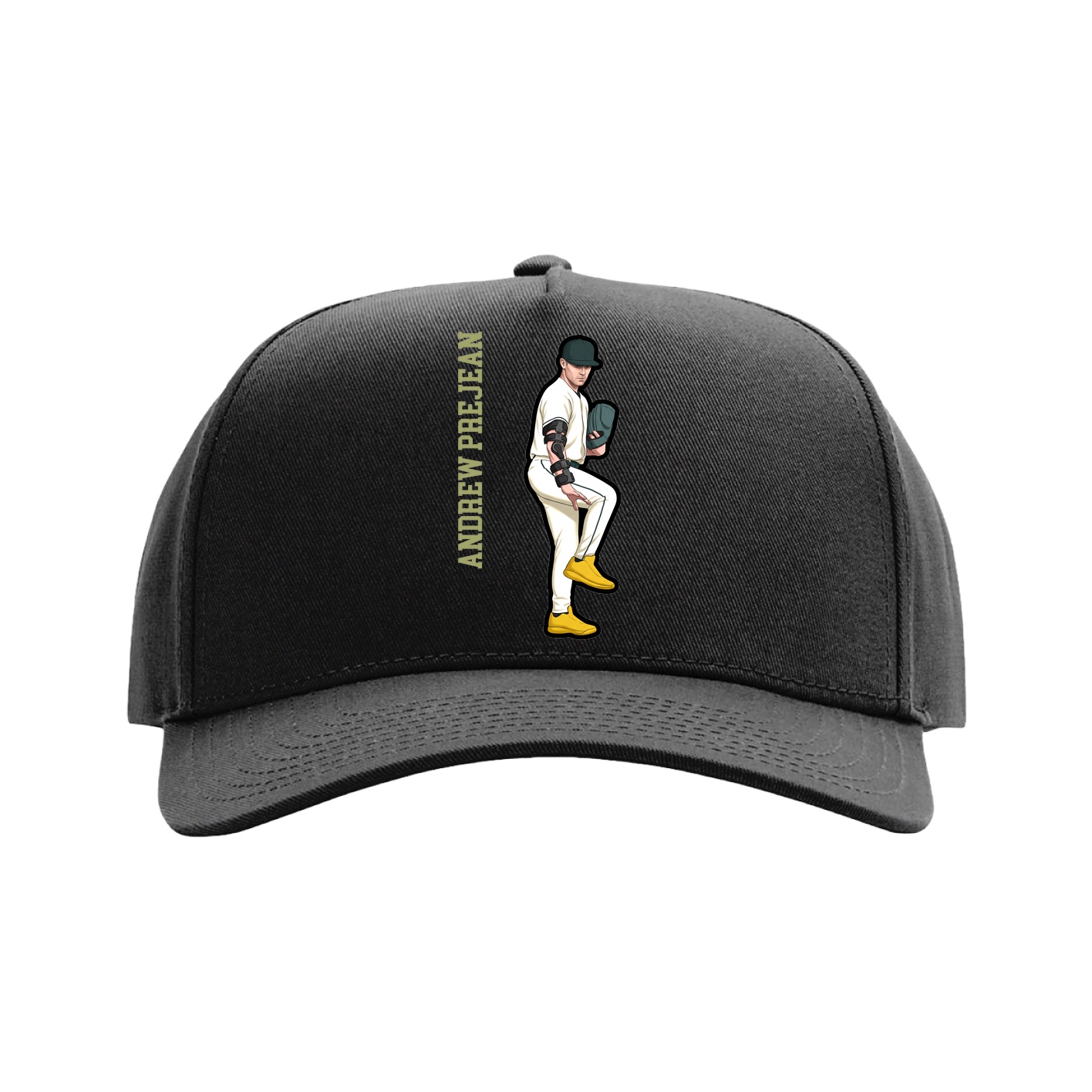Full Fabric Five-Panel Champ Cap — Name Vertical in Black