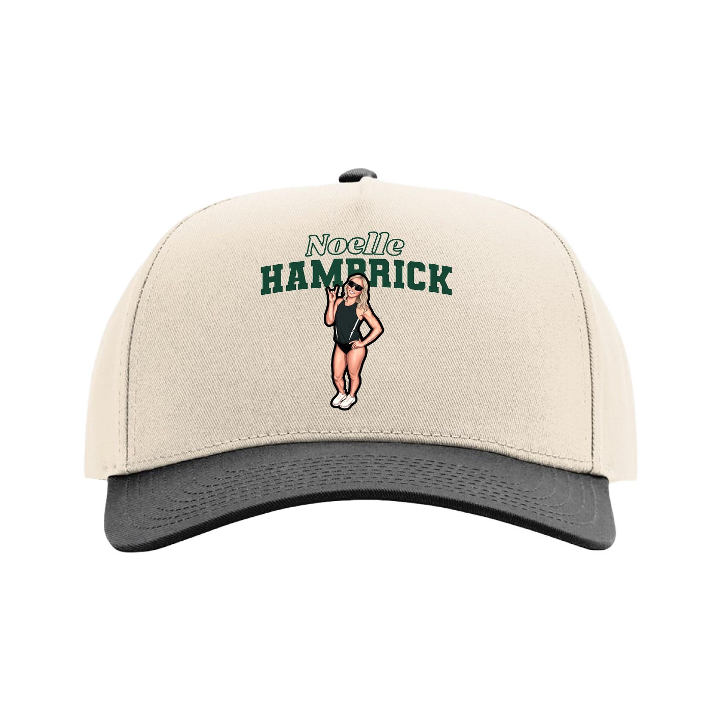 Full Fabric Five-Panel Champ Cap — Name Arch in Cream/Black